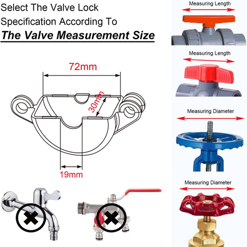 Gate Valve Lockout and Safety Padlock, 1 Set, Hose Bib Lock for Outdoor Faucet Knob, 1 to 2-1/2 in Dia Valve Handles,