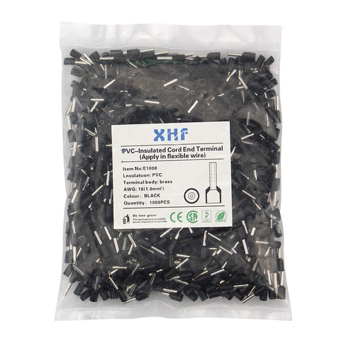 XHF 1000 PCS AWG 18/1.0mm² Wire Ferrules - Insulated Copper Crimp Connectors, Crimp Pin Cord End Terminals Black