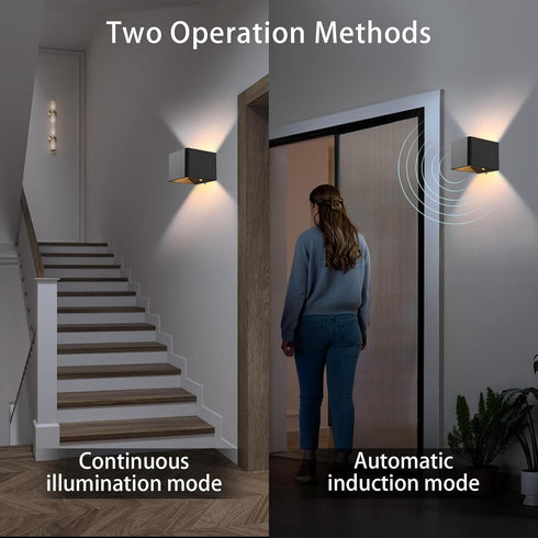 Rechargeable Motion Sensor Wall Light, Battery Operated Wireless Wall Sconce, Up and Down Warm White Indoor Lighting