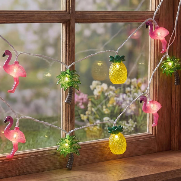 8.5Ft Summer Beach Hawaiian String Lights Outdoor with 10 LED Flamingo Pineapple