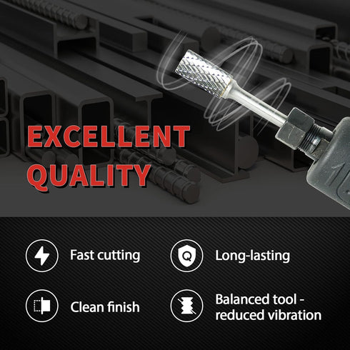 S&F STEAD & FAST Carbide Burr with 1/4” Shank, 1/2” Cutter Dia, Professional Grade Tungsten File for Metals, Rotary File