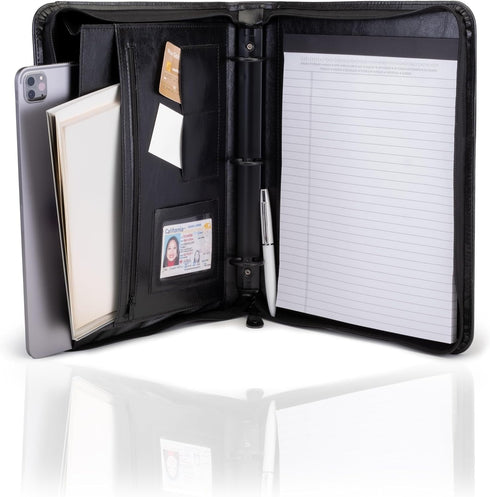 Travigo 3-Ring Zipper Business Leather Portfolio Folder, 1.25" 3-Ring Binder, Professional Document Organizer