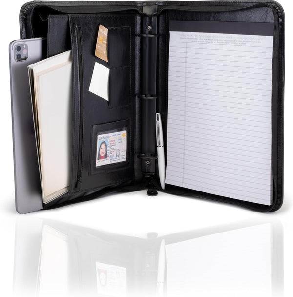 Travigo 3-Ring Zipper Business Leather Portfolio Folder, 1.25" 3-Ring Binder, Professional Document Organizer
