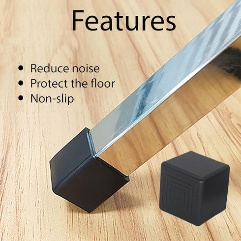 Wvapzwr 12Pcs 1"x1" (25mmx25mm) Square Rubber Chair Leg Tips Caps, Chair Table Leg Covers Floor Protectors, Chair Leg
