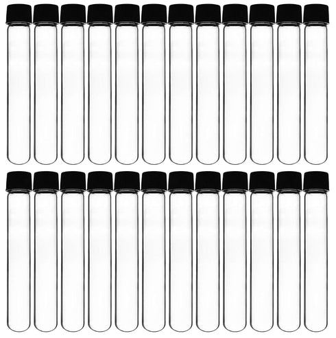 EISCO 24PK Test Tubes, 50ml with Bakelite Screw Cap, Rubber Liner, Borosilicate Glass, Leak Proof, Round Bottom