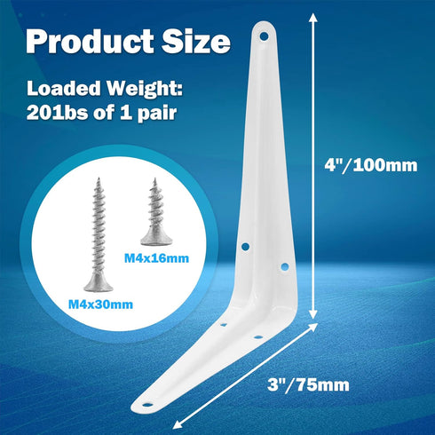 suiwotin 12pcs 4 Inch 3x4 Inch Shelf Brackets, Heavy Duty L Bracket, Shelf Corner Brace Right Angle Bracket, Floating