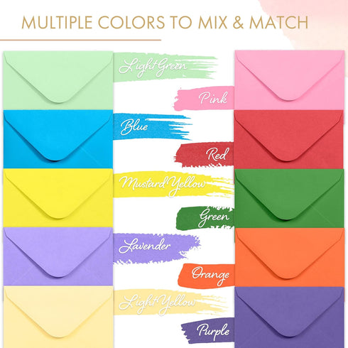 Gift Card Envelopes - Gummed 100-Count Mini Envelopes, 10 Colors, 4 x 2.7 Inches