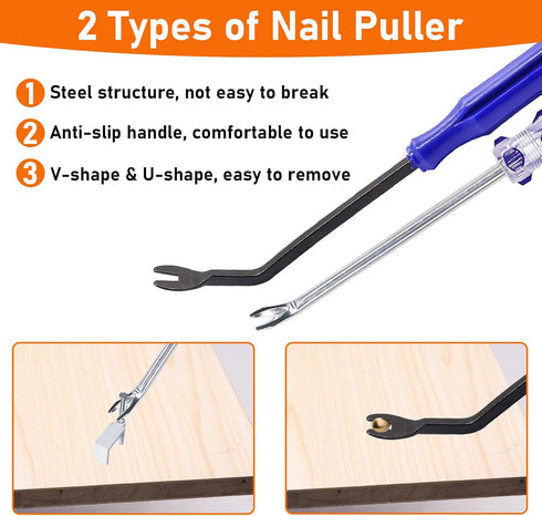4Pcs Set Upholstery and Construction Staple Remover Tools - Nail Tack Remover, U Tack Lifter, End Cutting Plier, Carpet
