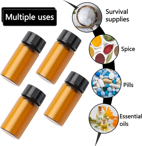 5ml Small Sample Vials, 50Pcs Amber Glass Sample Bottles with Screw Cap for Laboratory, Liquid, Water, Seeds