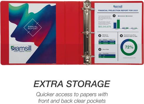 Samsill Durable 3 Inch Binder, Red, Made in the USA, D Ring Binder, Holds 625 Pages
