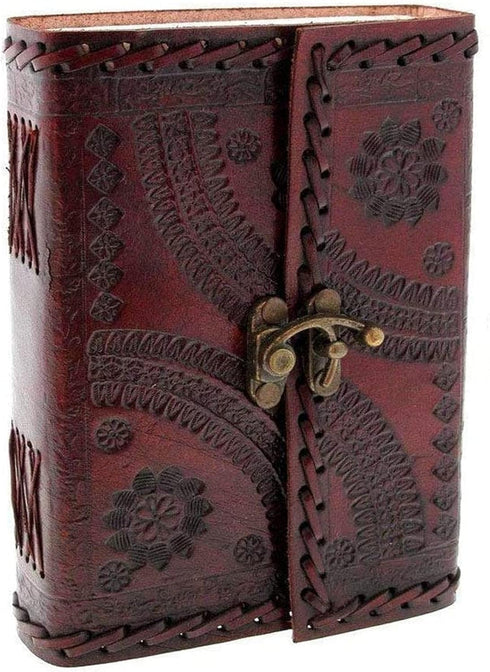 MONTEXOO Leather Bound Journal Sketch Book, 200 Pages Unlined Paper, 6 x 8 Inch, Brown Embossed, Handmade for Men Women