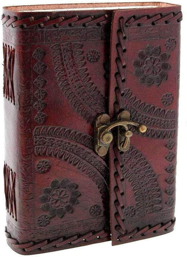 MONTEXOO Leather Bound Journal Sketch Book, 200 Pages Unlined Paper, 6 x 8 Inch, Brown Embossed, Handmade for Men Women