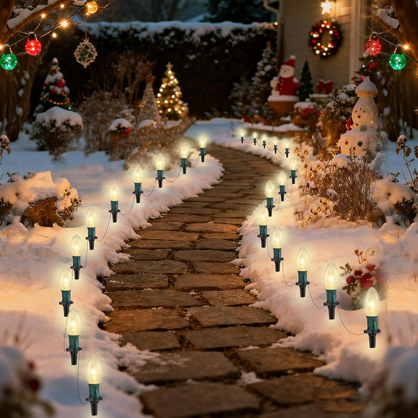 Christmas Pathway Lights Outdoor, 38Ft Outdoor Xmas Decorations String Lights with 25