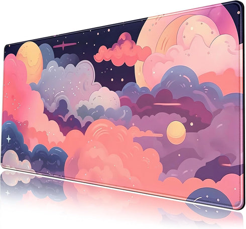 Cute Kawaii Clouds Desk Mat, Pink Purple XXL Large Mouse Pad for Gaming, Laptop, Computer Keyboard, Desk Decor 31.5''X