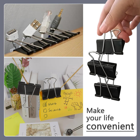 Large Black Binder Clips 1.6-Inch (24 Pack) - Big Paper Clamps for Office Supplies, 1.6-Inch/41mm Width, 0.7-Inch/18mm