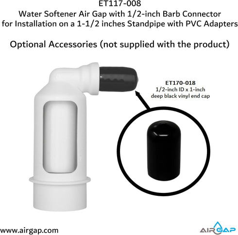 Water Softener Air Gap with 1/2-inch Barb Connector for Installation on 1-1/2-inch Standpipe with PVC Trap Adapters