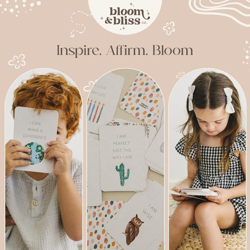 BLOOM AND BLISS CO. 50 Positive Affirmation Cards for Kids and Grandkids - Inspirational Cards with Display Stand