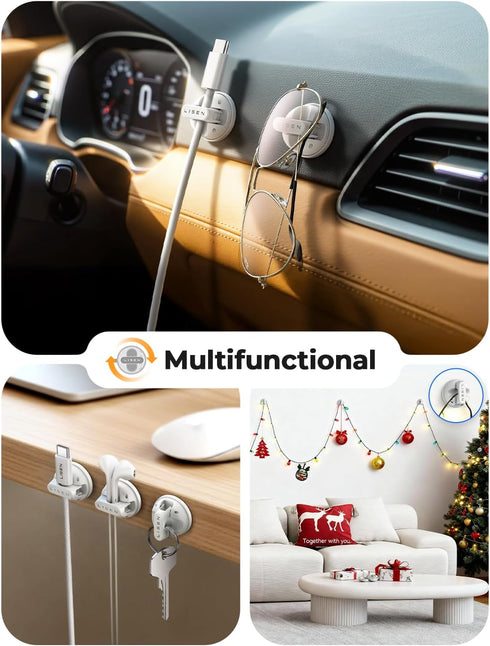 LISEN 6-Pack 360Rotating Rotatable Cord Holder for Nightstand, Magnetic Clips, No-Residue Adhesive Cable Management