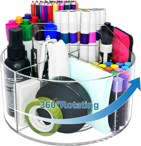 GHANJU Acrylic Rotating Pen Holder for Desk, 360 Degree Clear Pencil Holder Crayon