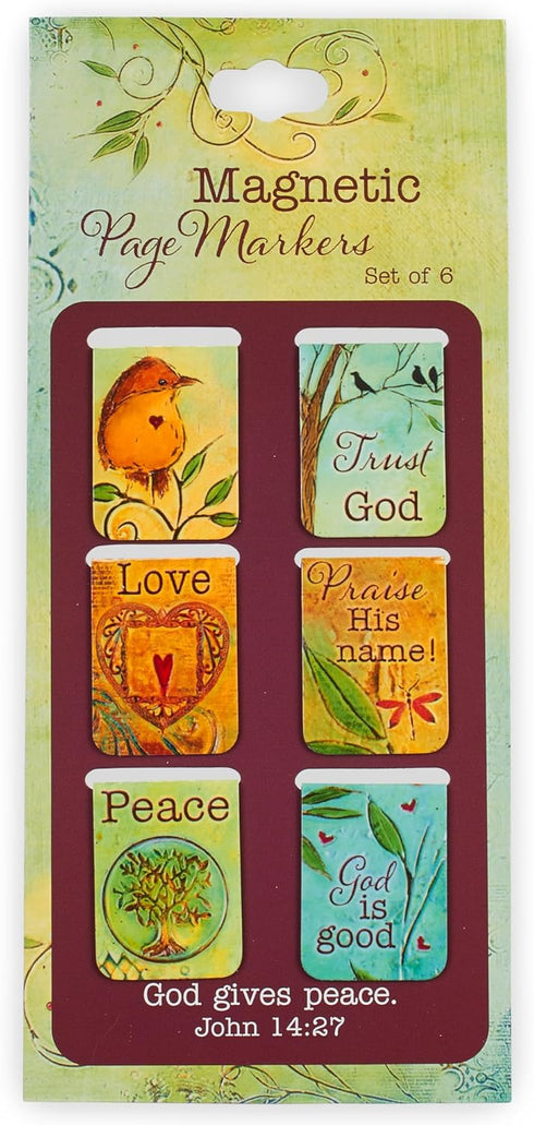 Christian Art Gifts Magnetic Scripture Bookmark Set with Bible Verse: God Gives Peace - John 14:27
