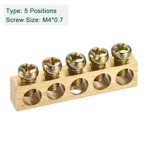 MECCANIXITY Terminal Ground Bar Screw Block Barrier Brass 5 Positions for Electrical Distribution, 5 Pcs