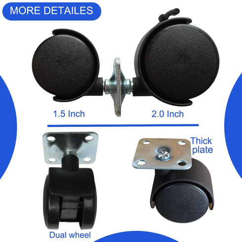 Dalyndar 1.5 Inch 4 Pack 360 Caster Wheels Replacement Universal Small Swivel Rollers for Furniture Filing Cabinet Desk