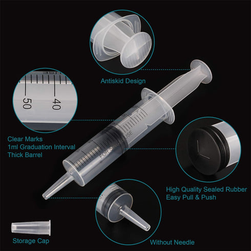 6 Pack Syringe Without Needle (60ml and 20ml), Large Plastic Syringes for TKB Lip Gloss Base, Scientific Labs