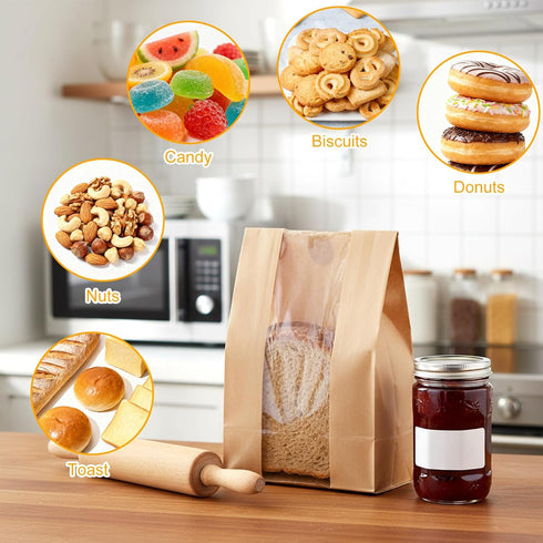 Yuanan 150PCS Window,14" 8.3" 3.5" 30 Bakery Bags with X X Cookie Bags Bread for Homemade Bread, Sourdough Breads Paper