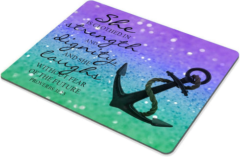 pingpi Bible Verse Proverbs 31:25 Mouse Pad – She is Clothed in Strength and Dignity, Laughs Without Fear
