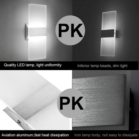 12W 6000K Dimmable Plug(1 Pack) ChangM Modern LED Acrylic Wall Sconce Cool White Up Down Lamp for Bedroom Corridor