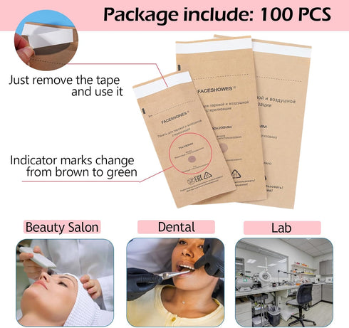 Cosmetic Tool Sterilization Bag - Self Sealing Cleaning Pouches for Nail Art Supplies, 100PCS (100x200mm)