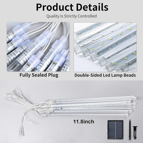 Lurinenna 2-Pack 20 IP65 Solar Meteor Shower Icicle Lights Outdoor Tubes Waterproof LED String Lights, Hanging Decor