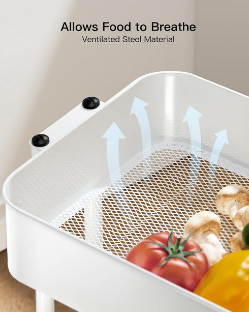 Pipishell 3 Tier Heavy-Duty Metal Rolling Utility Cart, Multifunctional Mesh Storage with 2 Lockable Wheels (White)