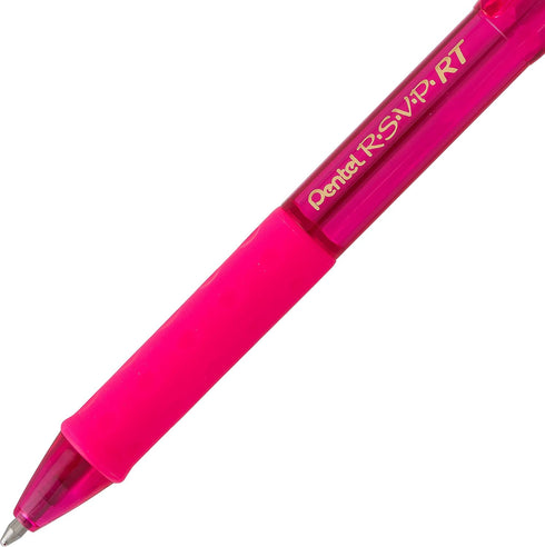 Pentel RSVP RT Colors Retractable Ballpoint Pen, 1.0mm Medium Line, Pink Ink, Box of 12 (BK93CRP-P)