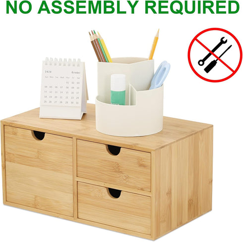 Wisuce Bamboo Desk Organizer, Mini Desktop Drawer Storage Box for Office Home Toiletries, No Assembly Required