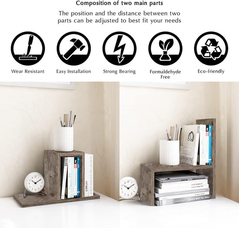 Jerry & Maggie Wooden Desk Organizer for College Dorm Decor, Office Supplies, Makeup Organizer, Grey Oak