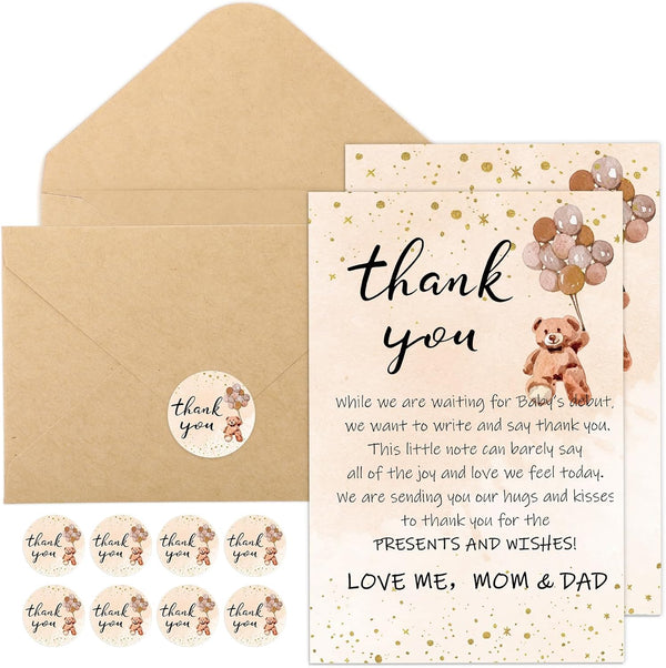 Kisston 50 Sets Bear Baby Shower Thank You Cards 4 x 6