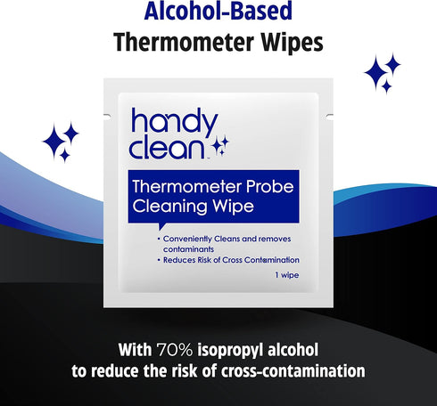 HandyClean Thermometer Cleaning Wipes, 70% Isopropyl Alcohol, 1000 ct Individually Wrapped Probe Wipes