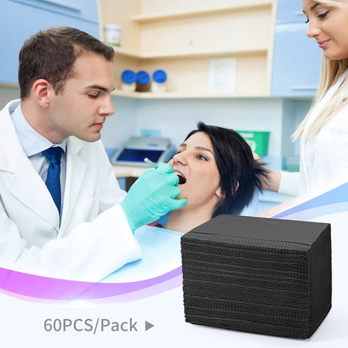 13" 18", 3 60 Annhua Black Dental Bibs Waterproof Patient Disposable Bib x Polyback Towel Ply Tissue Tattoo Paper