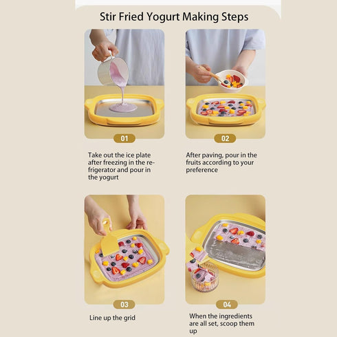 304 2 Rolled Ice Cream Maker, Stainless Steel Instant Ice Cream Roller Tray Board with Scrapers, Food Grade Freezing