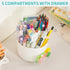 Desk Pen Pencil Holder with Drawer, 4 Slots 360-Degree Rotating Organizer, White Storage Caddy for Office School Home
