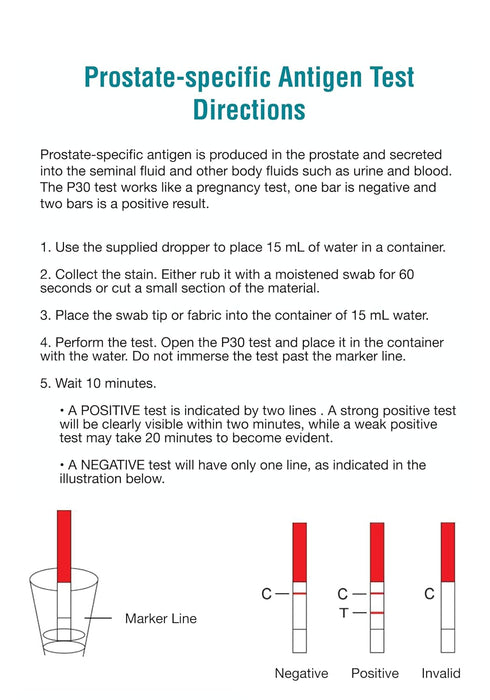 Semen Detection Test - P30 Antigen, Includes Supplies and Directions for Forensic Science Labs