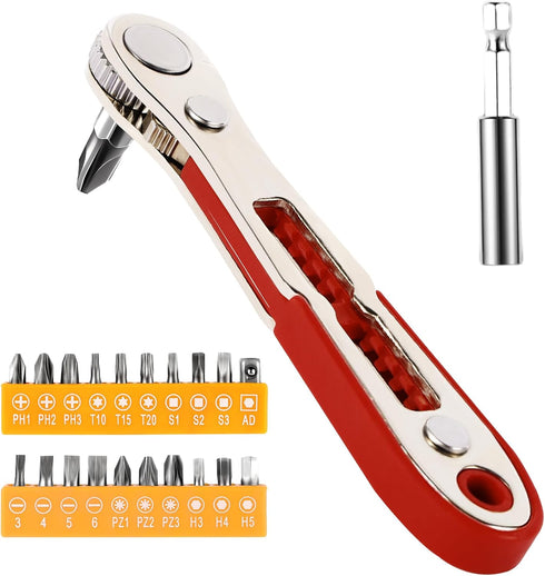 Aeiyiqco 22-in-1 Magnetic Ratchet Screwdriver Set w/Reversible Wrench & Bits | Compact for