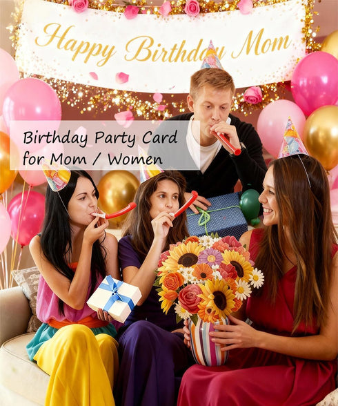 ALBUMAX 3D Pop Up Flower Bouquet Greeting Card with Colorful Vase, Cute Booming Sunflowers Roses Bouquet Birthday Gift
