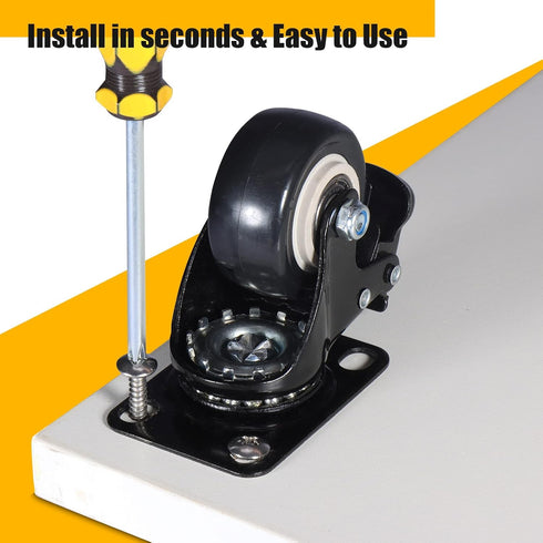 2" Caster Wheels, Set of 4 Heavy Duty Silent Locking Casters with Polyurethane (PU) Wheels, Swivel Plate for Cart,