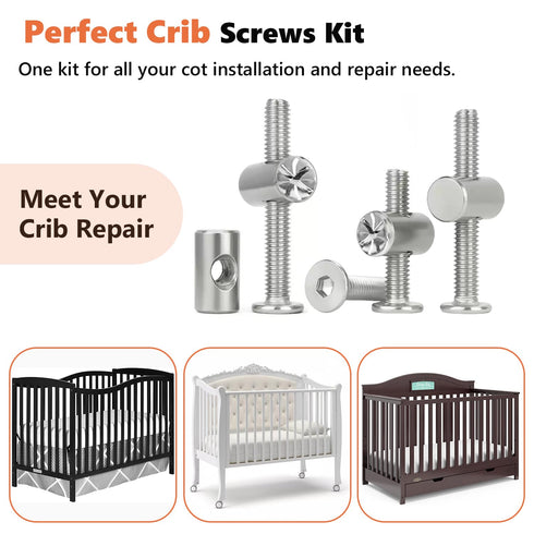 Kalote 58PCS Set Set (M6*12/15/25/35/45/55/65/75mm) Crib Screws Hardware Replacement Kit, Baby Bed Frame Bolts & Barrel