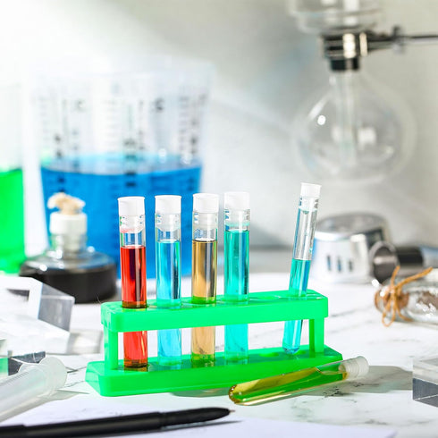 2 Sets Test Tubes with Rack, Clear Plastic Test Tubes with Caps and 6 Holes Holder Rack for Scientific Experiments