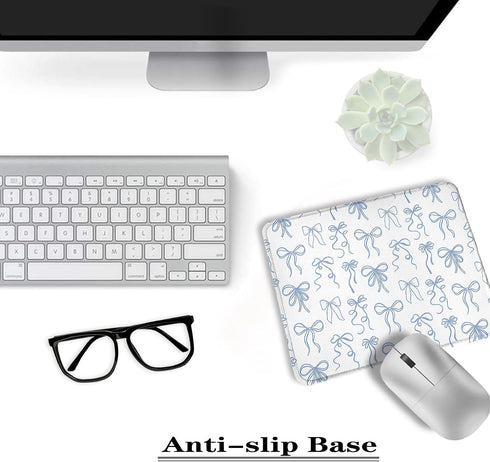 XUNLURY 9.5x7.9 Inch Coquette Blue Bow Mouse Pad, Preppy Girly Blue Aesthetic Mousepads for Wireless Mouse Computers