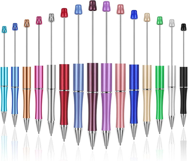 Joyberg 15 PCS Beadable Pens, Bulk Colored Plastic, Black Ink Beaded Pens for DIY Gifts for Children and Students