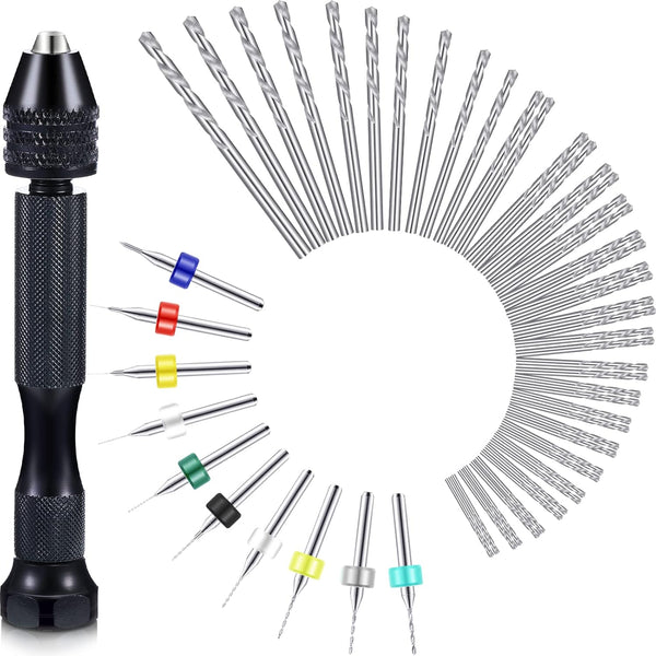 57 Pieces Hand Drill Bits Set, Pin Vise Hand Drill, 46 Micro Twist Drill Bits, 10 PCB Mini Drill Bits